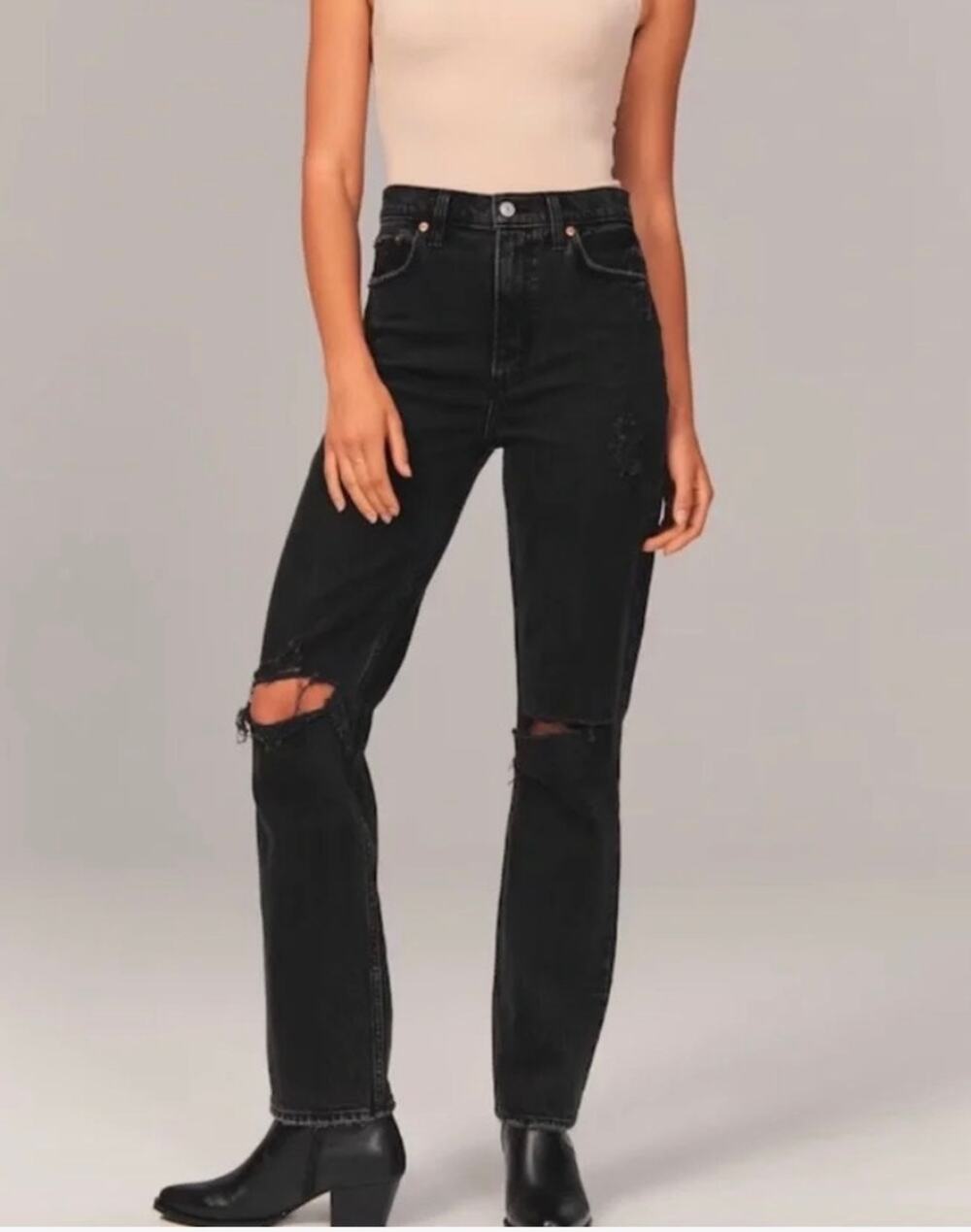 NWT Abercrombie Fitch Curve Love 90s Straight Jeans Ultra High Black Women 26